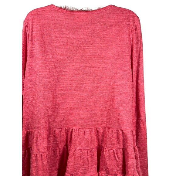 Deletta Anthropologie Pink Tiered Swing Shirt Tunic V-Neck Long Sleeve Women M - Picture 8 of 11